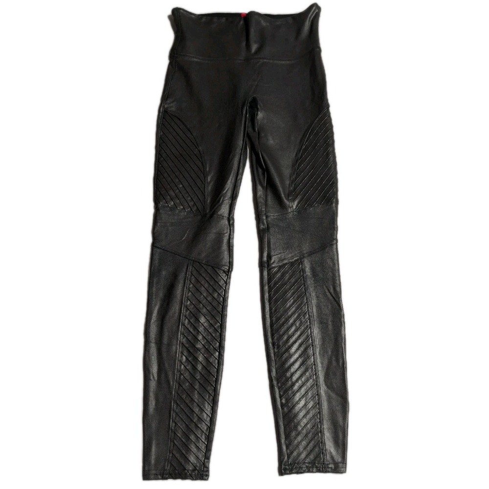 SPANX Faux Leather Moto Leggings Womens Medium Black‎ High Rise Skinny Pants